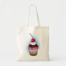 Cupcake: Realism Art: Pink Icing, Cherry Bags