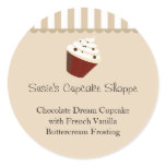 Cupcake Round Product Label, Soft Mocha Stripes Round Stickers