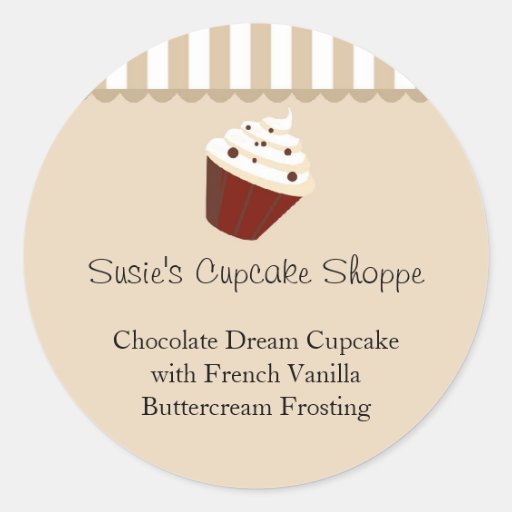 Cupcake Round Product Label, Soft Mocha Stripes Round Stickers