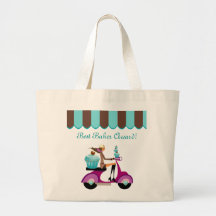 Cupcake Scooter Girl Blue Grocery Tote Bag