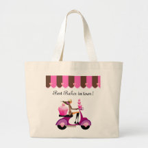 Cupcake Scooter Girl Pink Grocery Tote Bag