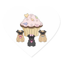 Cupcake Sweet Pug Dogs Heart Stickers