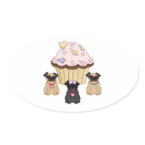 Cupcake Sweet Pug Dogs Oval Sticker