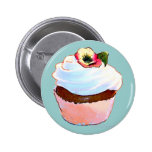 Cupcake with Pansy Art Design Button Pin