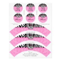 Cupcake Wrappers Princess Crown Zebra w/ Toppers Customized Letterhead