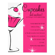 Cupcakes and Martinis in Hot Pink Custom Invites