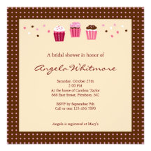 Cupcakes in Pink, Brown and Cream Personalized Invitations