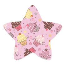 Cupcakes in Pink Star Stickers