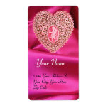 CUPID LACE HEART,FUCHSIA SILK CLOTH pink red Personalized Shipping Label