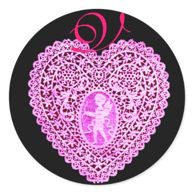CUPID LACE HEART MONOGRAM ,pink Sticker by bulgan_lumini