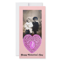 CUPID LACE HEART  , pink Custom Photo Card