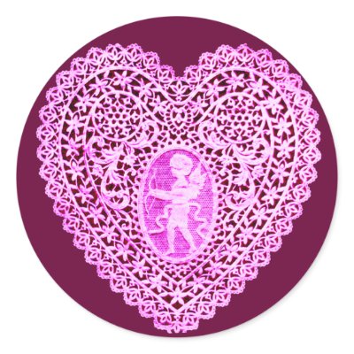 CUPID LACE HEART,pink purple Stickers by bulgan_lumini