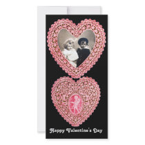 CUPID LACE HEART  , pink red  black Photo Card Template
