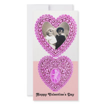 CUPID LACE HEART  , Pink White Custom Photo Card