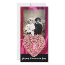 CUPID LACE HEART SILK FUCHSIA CLOTH , pink black Picture Card