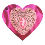 CUPID LACE HEART SILK FUCHSIA CLOTH , Pink Red Round Sticker