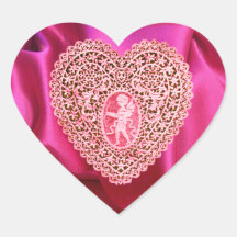CUPID LACE HEART SILK FUCHSIA CLOTH , Pink Red Heart Sticker
