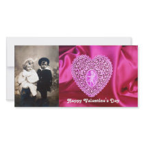 CUPID LACE HEART SILK FUCHSIA CLOTH , Pink Violet Photo Greeting Card