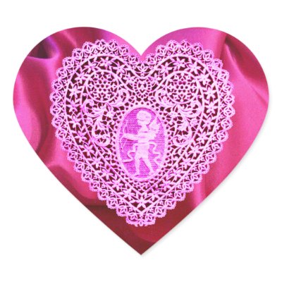 CUPID LACE HEART SILK FUCHSIA CLOTH , Pink Violet Stickers by bulgan_lumini