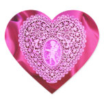 CUPID LACE HEART SILK FUCHSIA CLOTH , Pink Violet Stickers