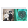 CUPID LACE HEART SILK GREEN BLUE CLOTH, Black Custom Photo Card