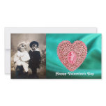 CUPID LACE HEART SILK GREEN BLUE CLOTH, Pink Red Personalized Photo Card