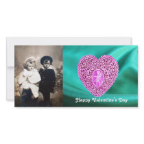 CUPID LACE HEART SILK GREEN BLUE CLOTH,Pink Violet Customized Photo Card