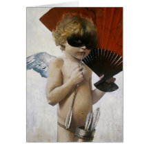 Cupidon à la boule masquée carte de vœux