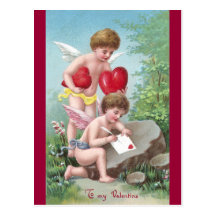 Cupids in Clearing with Rock Valentine Post Cards