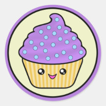 Cuppy Cake Purple Kawaii Round Stickers