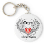 Cure Uterine Cancer Heart Tattoo Wings Key Chain