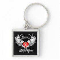 Cure Uterine Cancer Heart Tattoo Wings Key Chains