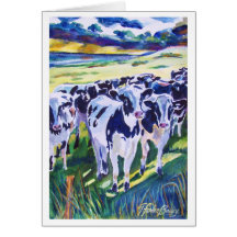 "Curiosity" original Watercolor of Dairy Cows Card