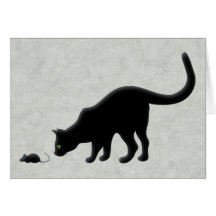 Curious Cat with Mouse Greeting Card