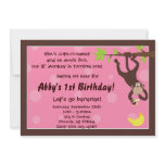 Curious Monkey Pink Personalized Invitations