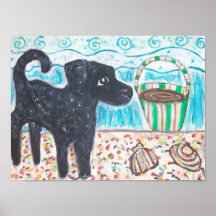 Curly-Coated Retriever at the Beach Posters