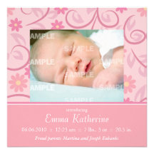 Curly Floral Baby Announcement