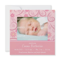 Curly Floral Baby Announcement
