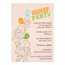 Curly tree with birds -easter party invitation