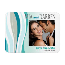 Curvy Lines Photo Save the Date aqua Magnets