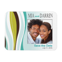 Curvy Lines Photo Save the Date teal olive Rectangle Magnets