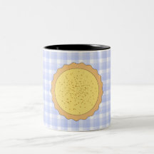 Custard Pie. Yellow Tart, with Blue Gingham. Mugs