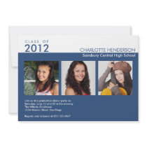 Custom 3 photo blue graduation class of invitation
