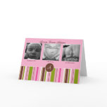 Custom 3 Picture Announcement - Pink Greeting Card