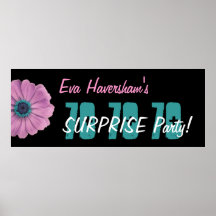 Custom 70th Surprise Birthday Party Pink Daisy Posters