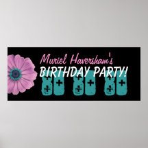 Custom 80th Birthday Party or Any Year Pink Daisy Poster