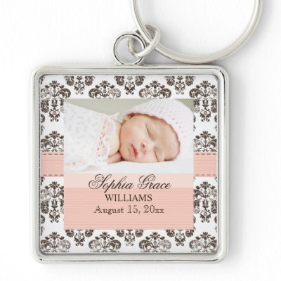 Custom Baby Damask Photo Keychain  Pink and Brown by cutecustomgifts