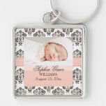 Custom Baby Damask Photo Keychain  Pink and Brown