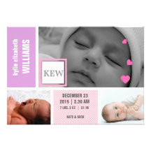 Custom baby girl photo birth announcement