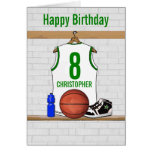 Custom Basketball Jersey (white green) Birthday Cards